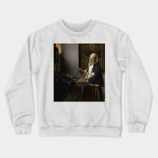 Woman Holding a Balance by Jan Vermeer Crewneck Sweatshirt